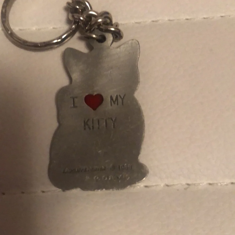 Gray Cat Keychain with Blue Bow